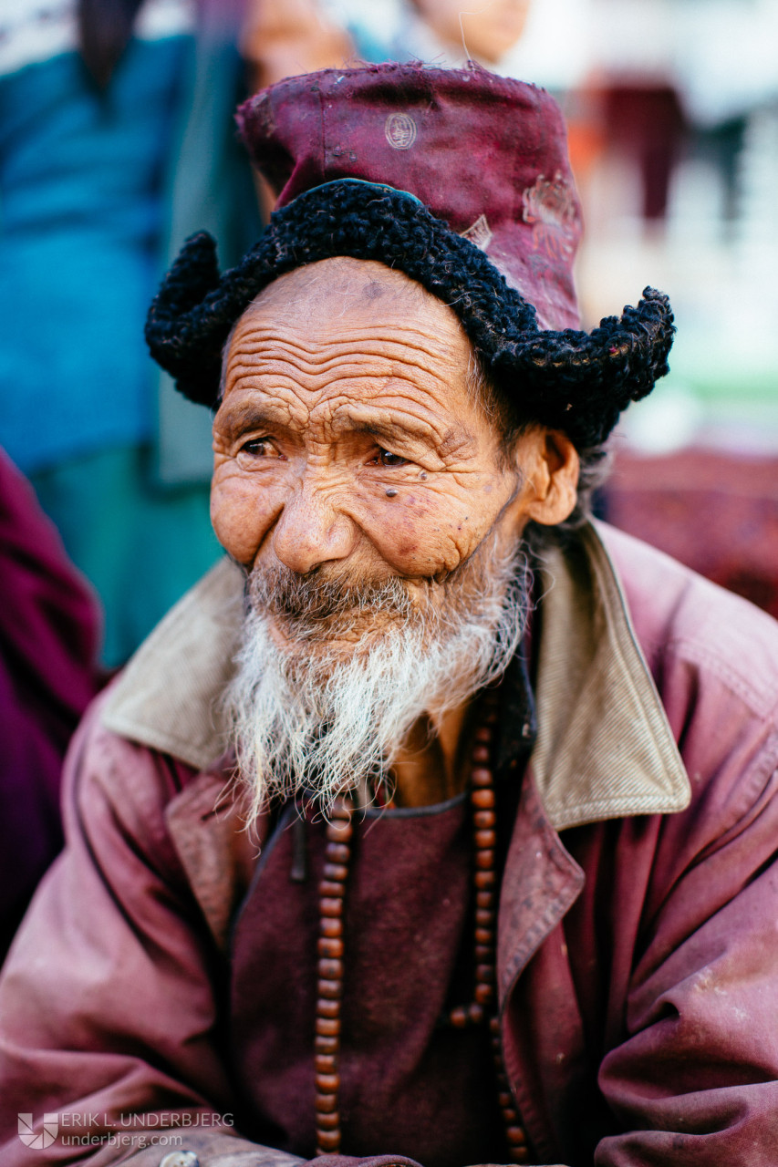 Old man selling crystals